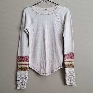 Women's Free People Cream and Pink Long Sleeve Thermal Top